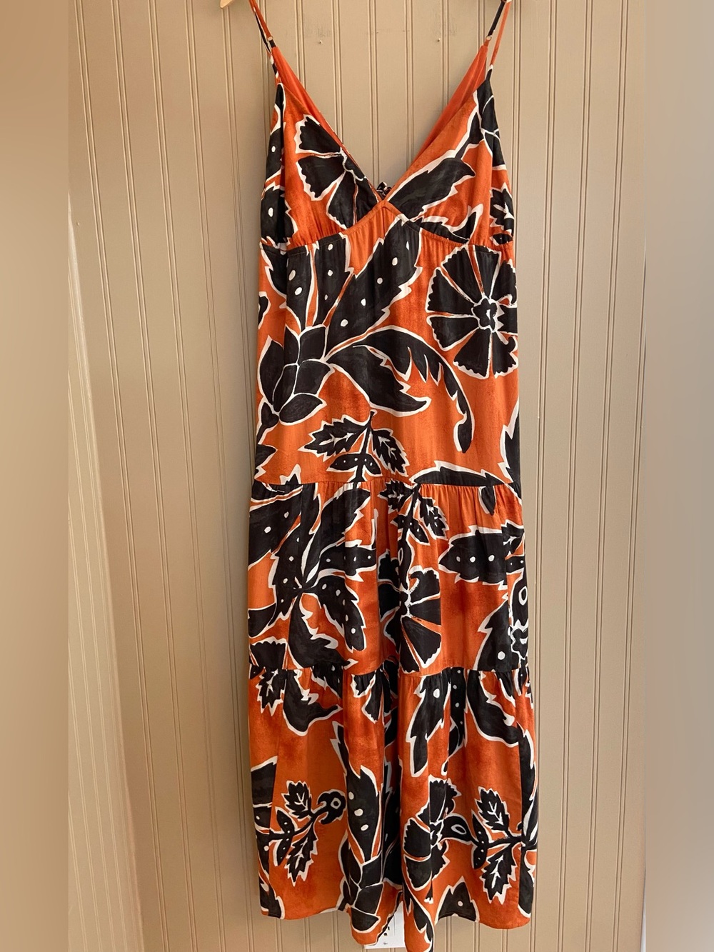 H&M Ankle Length Orange, Cream & Black Cotton Maxi Dress Women’s Large - Picture 2 of 10